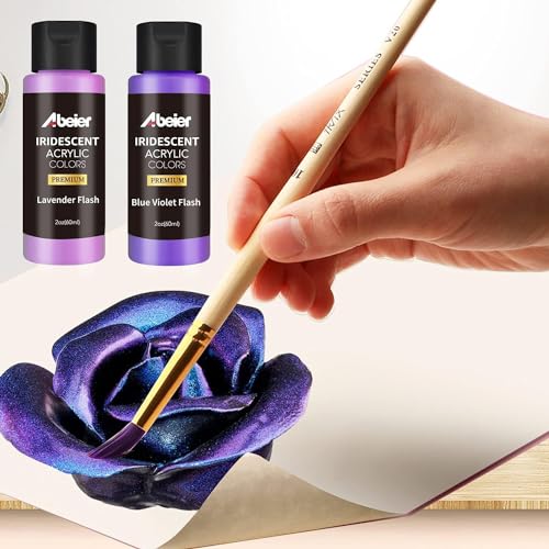 ABEIER Iridescent Acrylic Paint, Set of 18 Chameleon Colors, 2 oz/60ml Bottles, Color-shifting, Non-Toxic, High Viscosity, Blendable, Paints on Rocks Crafts Canvas Wood, Fabric, Ceramic & Stone - color: 18 Colors