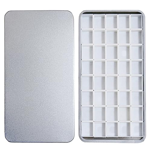 FCLUB Watercolor Palette with Half Pans, 3M Strong Adhesive Backing Magnets | Empty Paint Box, Plastic 2ml Half Pans, 3m Magnetic Squares, Custom Watercolor Palettes, DIY Paint Set, Artists Paint Palette - color: Sliver, size: Pack of 40 Half Pans