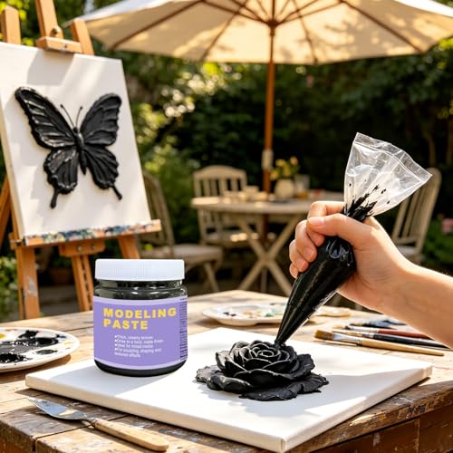 Thick Modeling Paste White & Black 600ml /22 oz, with 5pcs Piping Bags & Squeegee Teeth, High Density Acrylic Medium Molding Texture Paste for Acrylic Painting, Canvas Paint, DIY 3D Art Projects - color: Black & White Modeling Paste + 5pcs Bags+ 3pcs Tool