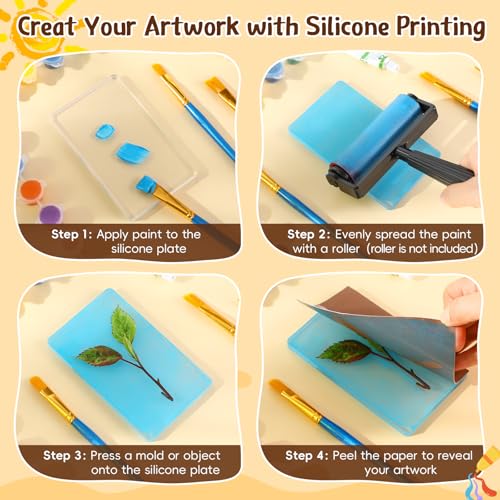 Threlaco 8 Pack Monoprinting Print Plates 5 x 3 Inch Reusable Silicone Plate Class Printing Plates for Press Art Printmaking for Card Making, Scrapbooking, Art Craft Scrapbooking and Journaling - size: 5 x 3 Inch