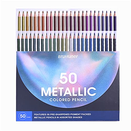 Metallic 50 Professional Colored Pencils, Pre-Sharpened Nontoxic Adult Art Pencils Set, Professional Art Supplies for Adult Artists and Colorists - style: Metallic 50