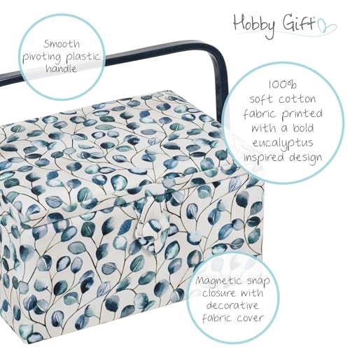 Hobby Gift Medium Sewing Box Organiser, Fabric Covered Storage Box with Handle, Internal Tray, Pin Cushion and Pocket for Sewing, Quilting and Knitting Supplies - color: Botanical