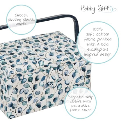 Hobby Gift Medium Sewing Box Organiser, Fabric Covered Storage Box with Handle, Internal Tray, Pin Cushion and Pocket for Sewing, Quilting and Knitting Supplies - color: Botanical