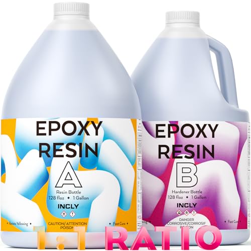 INCLY 2 Gallon Crystal Clear Epoxy Resin Kit, High Gloss & Bubbles Free Resin Supplies Coating & Casting for Table Top, Countertop, River Table,Wood, Jewelry Making, Art Craft, Self Leveling 1:1 - size: 2 Gallon
