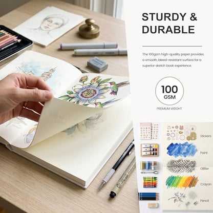 Koogel 2PCS Blank Hardbound Sketch Notebooks, White Drawing Notebooks 5.7" x 8.2" Hardcover Sketchbooks Blank Thick Smooth Notebook for Kids to Write Stories 50 Sheets 100gsm Inner Paper