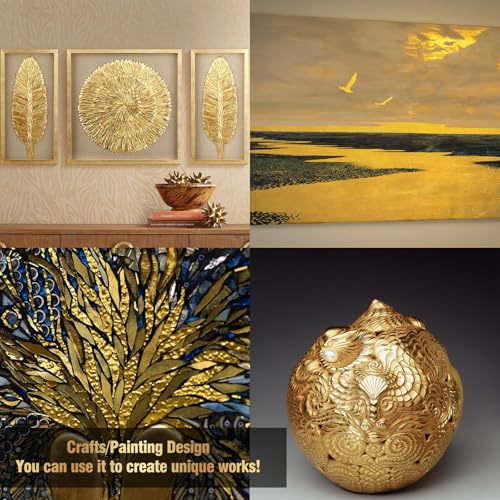 Yeardera Gold Leaf Kit, 100ml Gilding Adhesive and Varnish with 100 Gold Leaf Sheets for Arts, Crafts, Painting, Furniture, and Decoration