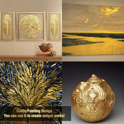 Yeardera Gold Leaf Kit, 100ml Gilding Adhesive and Varnish with 100 Gold Leaf Sheets for Arts, Crafts, Painting, Furniture, and Decoration