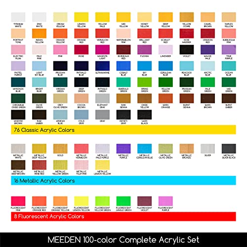 MEEDEN Heavy Body Acrylic Paint Sets, 100 Colors Art Paint Tubes for Canvas Wood Fabric Painting, Non-toxic 0.41 fl Oz /12ml Acrylic Paints for Adults, Beginners, Students Crafts Painting
