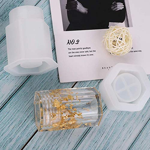 4 Style DIY Jewelry Resin Casting Molds Bottle Storage Jar with Lid Crystal Epoxy Mold Kit Handmade Craft Aromatherapy Candle Making Tool Clear Silicone Plaster Clay Mould （Hexahedron Bottle） - color: （Hexahedron Bottle）