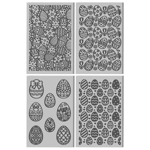 CHGCRAFT 4 Sheets Easter Eggs Clay Texture Mat Easter Bunny Pattern Polymer Clay Texture Sheets DIY Tools for Pottery Earring Jewelry Making Stamp Engraving Machines, 3.9x2.6inch
