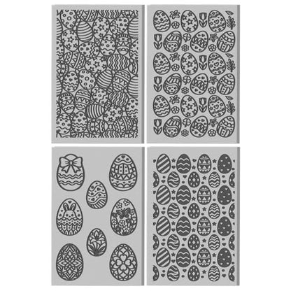 CHGCRAFT 4 Sheets Easter Eggs Clay Texture Mat Easter Bunny Pattern Polymer Clay Texture Sheets DIY Tools for Pottery Earring Jewelry Making Stamp Engraving Machines, 3.9x2.6inch