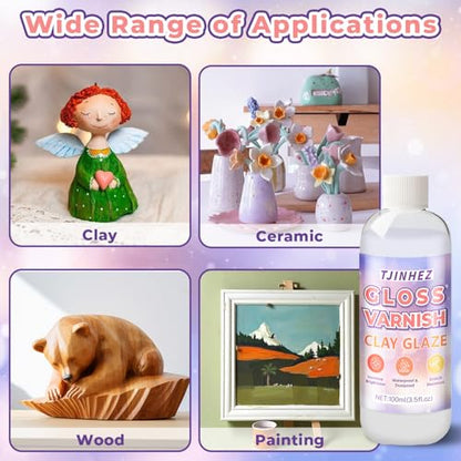 Air Dry Clay Glaze & Polymer Clay Varnish - 7oz/200ml Gloss Clay Sealant, Waterproof & Scratch Resistant Clay Glaze for Air Dry Clay Prevents Cracking, Wear & Enhances Gloss for Pottery & Sculptures