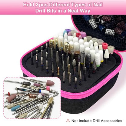 81 Holes Nail Drill Bit Holder (ONLY CASE),Dustproof Portable Organizer Storage Bag with Large Mesh Pocket & High Density Foam to Avoid Slipping & Scratches, Nail Bits Professional Manicure Tools,Pink - color: Pink