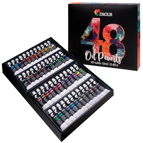 Zenacolor Oil Paint Set 48 x 12mL (0.4Oz) Pack of 48 Tubes of Oil Paints for Canvas Painting