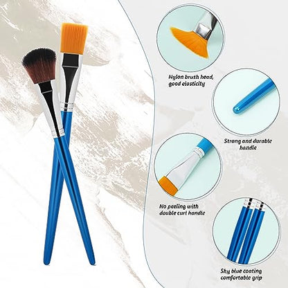 6 PCS Mop Brush for Acrylic Painting 1 Inch Face Paint Brushes with Wooden Handle Oval Blending Brushes for Acrylic Painting, Watercolor, Face Body Art