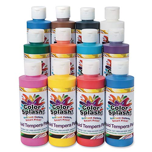 S&S Worldwide Color Splash! Liquid Tempera Bulk Paint, Set of 12 in 11 Bright Colors, 8-oz Flip-Top Bottles, Great for Arts & Crafts, School, Classroom, Poster Paint, For Kids & Adults, Non-Toxic. - size: 8 Fl Oz (Pack of 12)
