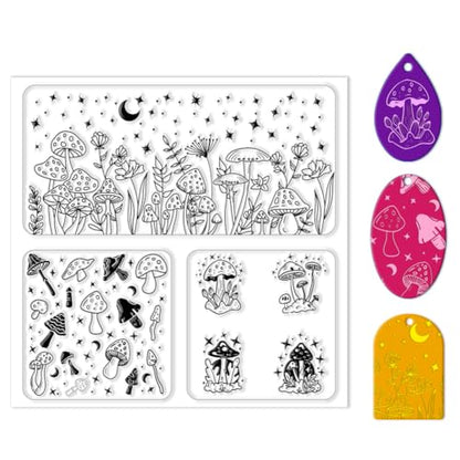 CHGCRAFT Polymer Clay Texture Sheet Mushrooms Silicone Texture Stamp Stars Flowers Clay Texture Mat Modeling Pattern Pad Polymer Clay Tools for Jewelry Earring Making DIY Craft, 5.5x5.5inch - style: Mushroom