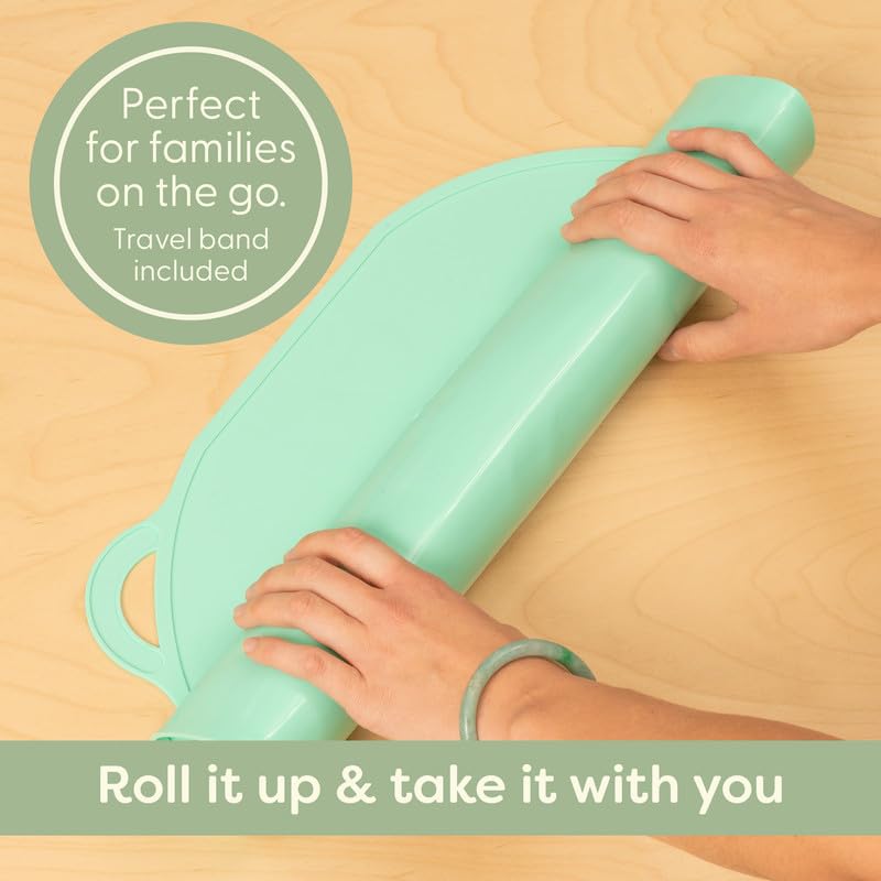 UpwardBaby Rectangular Silicone Placemat - Suction Food Catcher for High Chair & Kids, Non-Slip Washable Table Mats, Travel Toddler Placemat & Baby-Led Weaning Supplies, Mint - style: Food-Catching - Mint