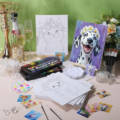 Sherr 12 Pcs Pre Drawn Canvas Pre Printed Canvas for Adults Sip and Paint Party Canvases Painting Kit for Summer Easter Mother's Day Party Favor(Flower Animals,8 x 10 Inch) - size: 8 x 10 Inch, style: Flower Animals