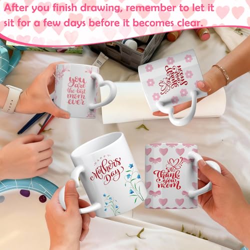 Potchen 4 Sets Paint Your Own Mug Painting Kits, Pastel Ceramic Mugs with Heart Handle Flower Cute Y2k Painting Mug Kit Activities Includes 4 Cups 8 Brushes 4 Palettes 2 Outlines Pen and 12 Markers