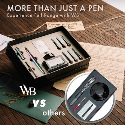 Wordsworth & Black Calligraphy Pen Gift Set, Includes Ink Bottle, 6 Ink Cartridges, A Refill Converter, 6 Replacement Nibs, Journaling, Smooth Writing Pens [Rainbow] - color: Rainbow