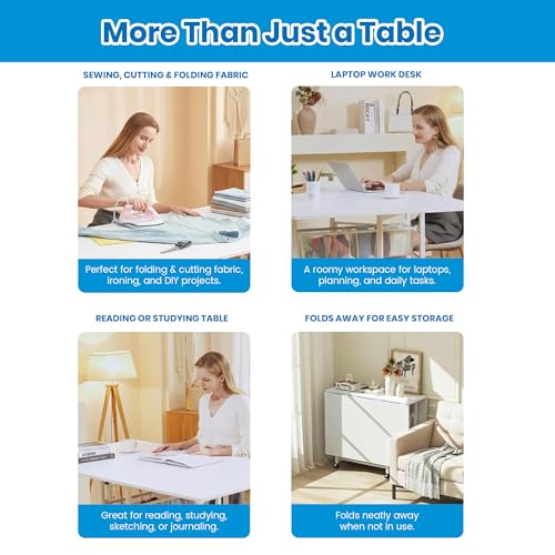 Sew Ready Folding Sewing Craft Table with Storage, Adjustable Height Cutting Desk with Drawers and Wheels for Quilting, Fabric, and Hobby Room, White - color: White / White