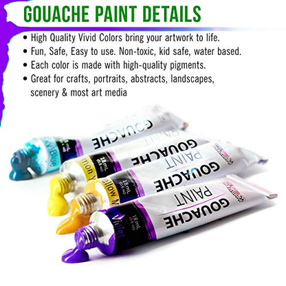 U.S. Art Supply Professional 36-Color Gouache Paint Set in Large 18ml Tubes & Color Mixing Wheel - Gouache Paint Tubes for Artists, Students, Beginners