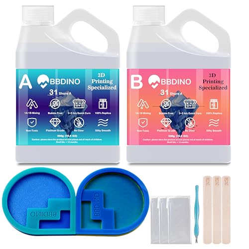 BBDINO Platinum Silicone Mold Making 31A Special for 3D Printing Mold 1100g | Anti Cure Inhibition 1A:1B Mix Self Degassing 3h Fast Cure Silicone for 3D Printing Project & Clay Sculpture Molds Making