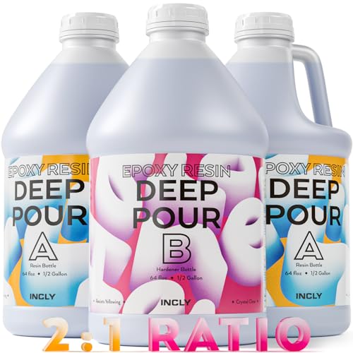INCLY Deep Pour Epoxy Resin 1.5 Gallon Kit, 2:1 Epoxy Resin Deep Pour for 2 to 4'' Pour Molds Craft, Bubble Free & Crystal Clear Resin Casting for River Table Wood Filler Bar Top Preserving Flowers - size: 1.5 GALLON
