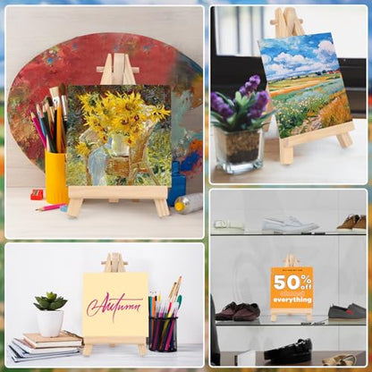 3 Inch Mini Canvas 5 Inch Mini Easel, 6 Pcs Small Painting Canvas with 6 Pcs Mini Easel, for Painting, Crafts, Photos etc - style: 5 Inch (Pack of 12)