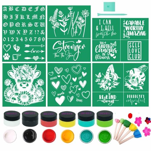19PCS Sunflowers Silk Screen Stencils Self Adhesive Screen Printing Stencil Reusable Inspirational Mesh Stencils Letter Transfers for Chalk Paste on Wood,Fabric,DIY Home Decor,Chalks Paste 50g/Jar - color: 19pcs chalk paste