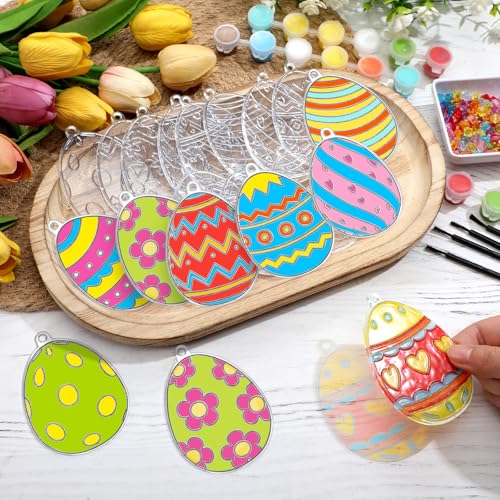WinnerWhy 30 Sets Easter Suncatchers Window Art Kits, Egg Spring DIY Sun Catchers Bulk Crafts Paint Your Own Window Ornaments for Adult Easter Day Home Birthday Activity Party Decor - style: Easter Style