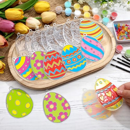 WinnerWhy 30 Sets Easter Suncatchers Window Art Kits, Egg Spring DIY Sun Catchers Bulk Crafts Paint Your Own Window Ornaments for Adult Easter Day Home Birthday Activity Party Decor - style: Easter Style