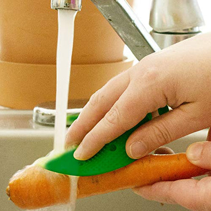 Cestari Vegetable Scrubber Brush : Double Sided Fruit and Veggie Scrubber | Multi Use: Potato Scrubber - Carrot Brush - Trivet - Jar Opener - Coaster - Fruit Cleaner -BPA Free - color: Jade Green