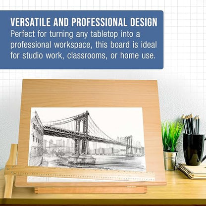 U.S. Art Supply X-Large 26" x 21" Wooden Drawing Board, Adjustable Table Top Easel for Painting and Drawing - Drafting Board with T-Square, Pencil Ledge