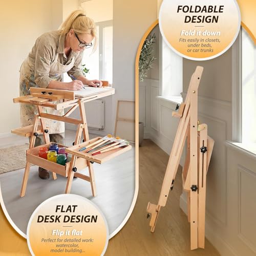 Beech Wood Art Easel for Painting, Wooden Painting Easel Stand for Painting,H-Frame Art Easel for Adult Artist Studio,Adjustable Paint Easel with Tray,Standing Paint Easel for Canvas - style: Next Generation Easel – Natural Beech Wood