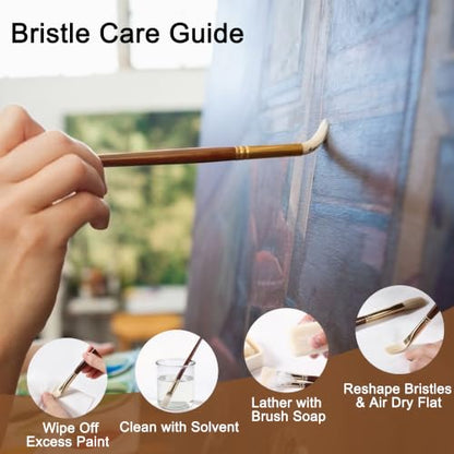 rubens Oil Paint Brush Set, 5 Pcs Natural Hog Bristle Paint Brushes | Professional Long Wooden Handles Artist Series Brushes with Fan, Flat, Round for Oil Acrylic Painting - size: Round 2,6, Filbert 4, Flat 6, Fan 4