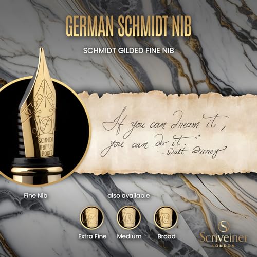 Scriveiner Silver Chrome Fountain Pen - Stunning Luxury Pen, Real Gold Finish, Schmidt Gilded Nib (Fine), Best Gift Set for Men & Women Professional Executive Office Fancy Nice Designer Pen - color: 10. Silver Chrome with Gold, style: Fine Nib