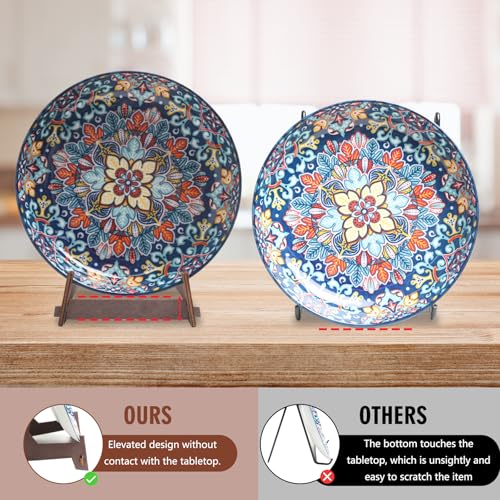 8 Inch Wooden Plate Holder Display Stands - Frame Holder for Book, Picture, Plaque, Decorative Plate, Photo and Platter, Tabletop Art (2 Pack)