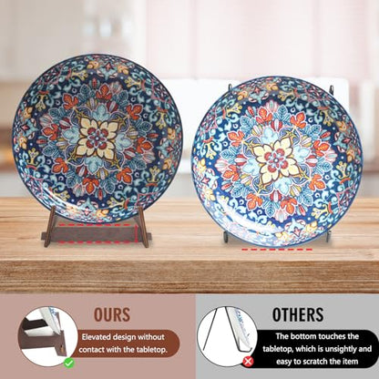8 Inch Wooden Plate Holder Display Stands - Frame Holder for Book, Picture, Plaque, Decorative Plate, Photo and Platter, Tabletop Art (2 Pack)