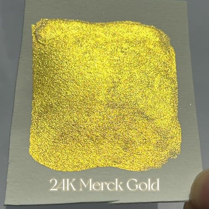 Handmade Watercolors - Metallic Glitter Paints 24K Merck Gold - Full Pans Premium Pigment Watercolour for Artists, Students, Hobbyists, Calligraphers - color: 24K Merck Gold (Full Pan)