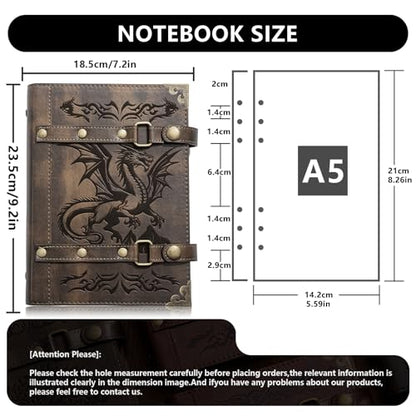 DND Notebook Dragon Journal for Dungeons And Dragons/D&D Accessory Gifts | refillable Leather 400 Pages A5 personalized Notepad for Men and Women(1-Khaki-Dragon) - color: 1-Khaki-Dragon