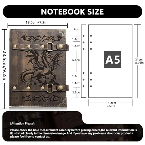 DND Notebook Dragon Journal for Dungeons And Dragons/D&D Accessory Gifts | refillable Leather 400 Pages A5 personalized Notepad for Men and Women(1-Khaki-Dragon) - color: 1-Khaki-Dragon