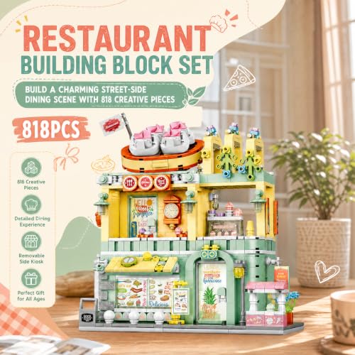 City Restaurant Building Set, Modular City Architecture Display Model Kit, Gifts for Adults (818 Pcs) - color: Mint