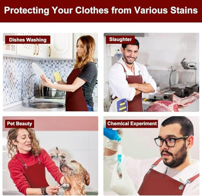 SHEOMERN Waterproof Rubber Aprons for Women, Heavy Duty Vinyl Dishwasher Apron Adjustable Cross Back Strap for Dishwasher, Butcher, Dog Grooming, Chemical Resistant, 43" Long Thicker Apron Red - color: Red