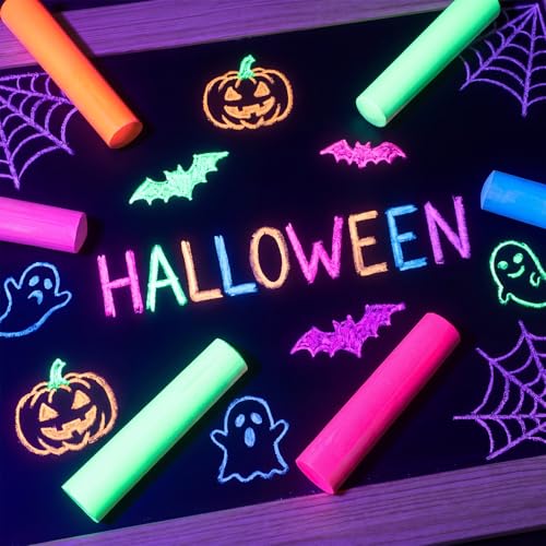 Feifeiya 30 Pcs Glow in the Dark Chalk Under Blacklight, 6 Neon Colors Washable Dustless UV Sidewalk Chalk for Black Light Party Playground Chalkboard Birthday Gift and Outdoor Drawing (Cylindrical) - style: Cylindrical