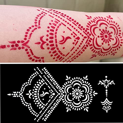 Temporary Tattoo Stencils Kit - 19 Sheets Butterfly, Flower, and Henna Stencils for Hands Body Paint, Glitter, Airbrush, and DIY