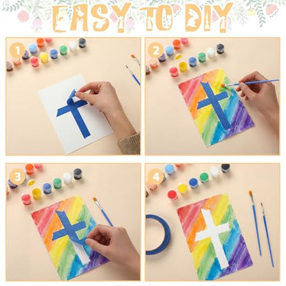 Tinlade 40 Pack Tape Resist Cross Crafts for Kids Easy Crafts for Kids Cross on Paper to Paint Kit Watercolor Paper with Masking Tape Brushes Religious Bible Vbs Sunday School Craft