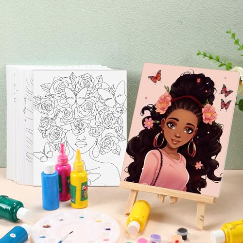Ctosree 12 Sets Pre Drawn Canvas Kit for Painting Adults Sip and Paint Kit Art Pre Printed Canvas Bulk for Adult Date Night, Art Party & Holiday Gift(Flower Lady,8 x 10 in) - size: 8 x 10 in, style: Flower Lady