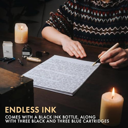Wordsworth & Black Fountain Pen Set, Luxury Bamboo Wood - Medium Nib, Extra Fine Nib, Gift Case; 25ML Black Ink Bottle, 6 Ink Cartridges, Refill Converter - Calligraphy, Writing [Maple Wood] - color: Maple Wood